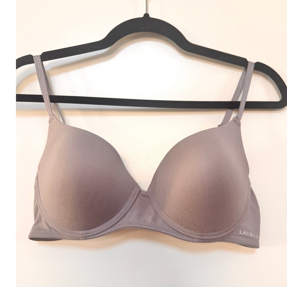 Laura Ashley Womens Padded Underwire T-Shirt Bra 38 C Gray Adjustable Straps